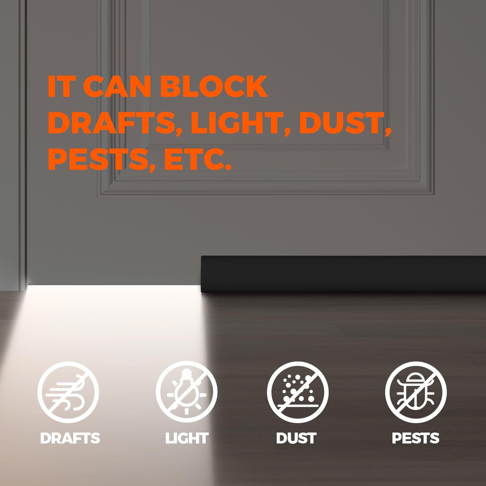 Holikme Door Draft Stopper Weather Stripping Window Breeze Blocker Adjustable Door Sweeps 38Inch, Black