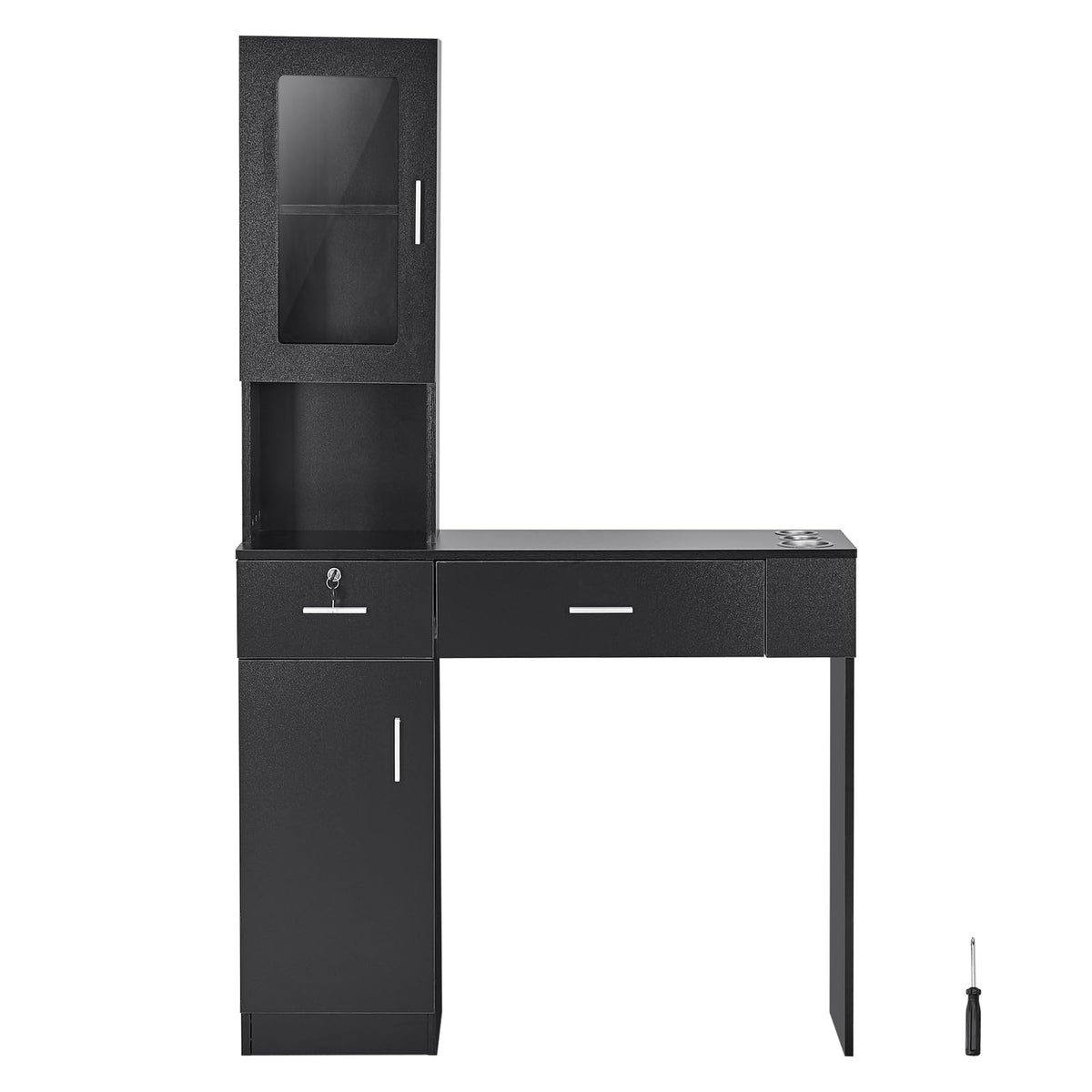 VEVOR Salon Station, Wall Mount Barber Salon Station for Hair Stylist, Beauty Spa Furniture Set, 1 Storage Cabinet, 3 Cubbies an