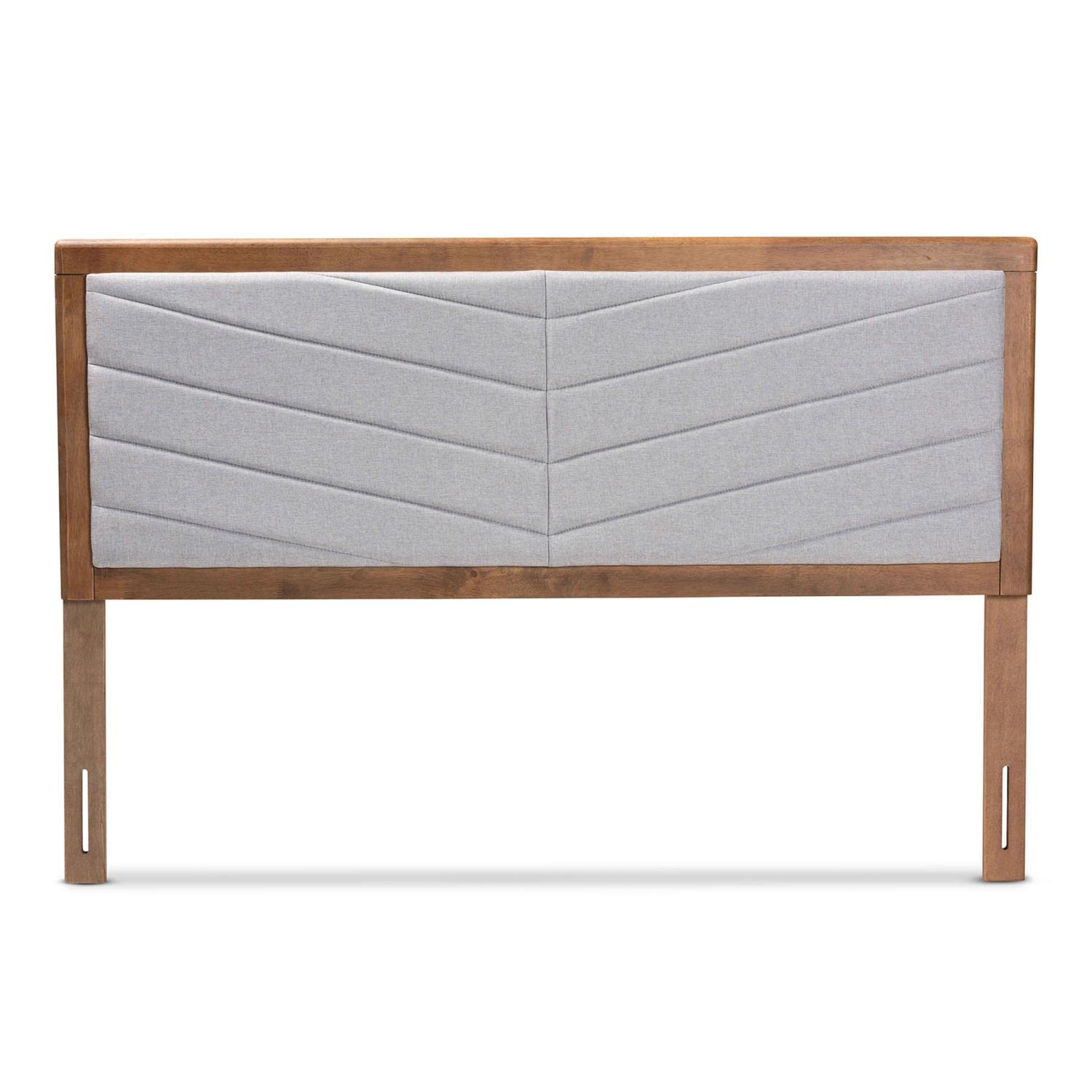 Baxton Studio IDEN Modern and Contemporary Light Grey Fabric Upholstered and Walnut Brown Finished Wood Full Size Headboard