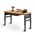 Betterhood 60 Adjustable Workbench for Garage, Rubber Wood Shop Table W/Wheels & Double Pegboards & Drawer, 2000 LBS Load Capaci