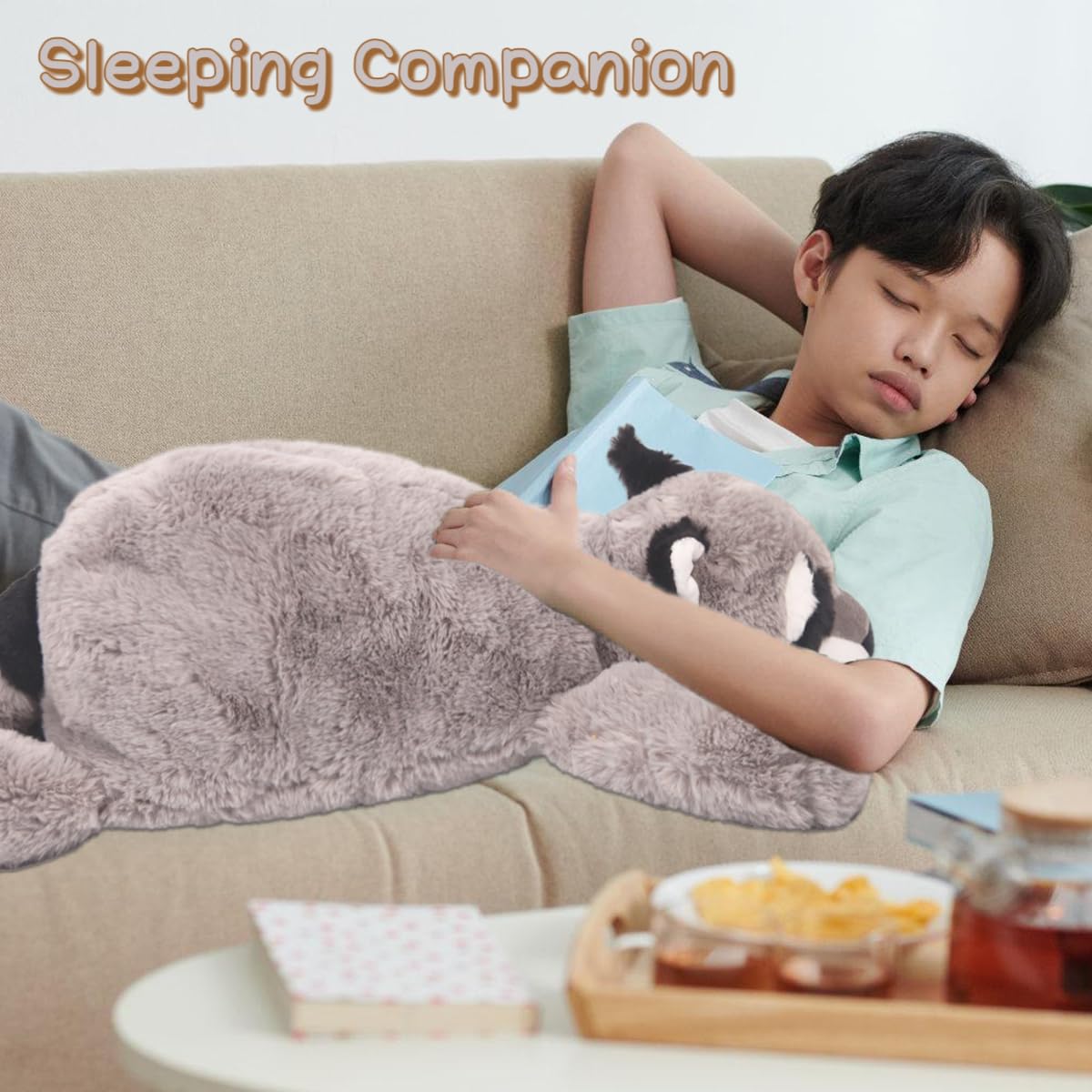 Arelux Soft Raccoon Stuffed Animals:18In Raccoon Plush Cute Cuddly Body Pillow Hug Sleeping Fluffy Wild Animal Toys Bed Decor Pl