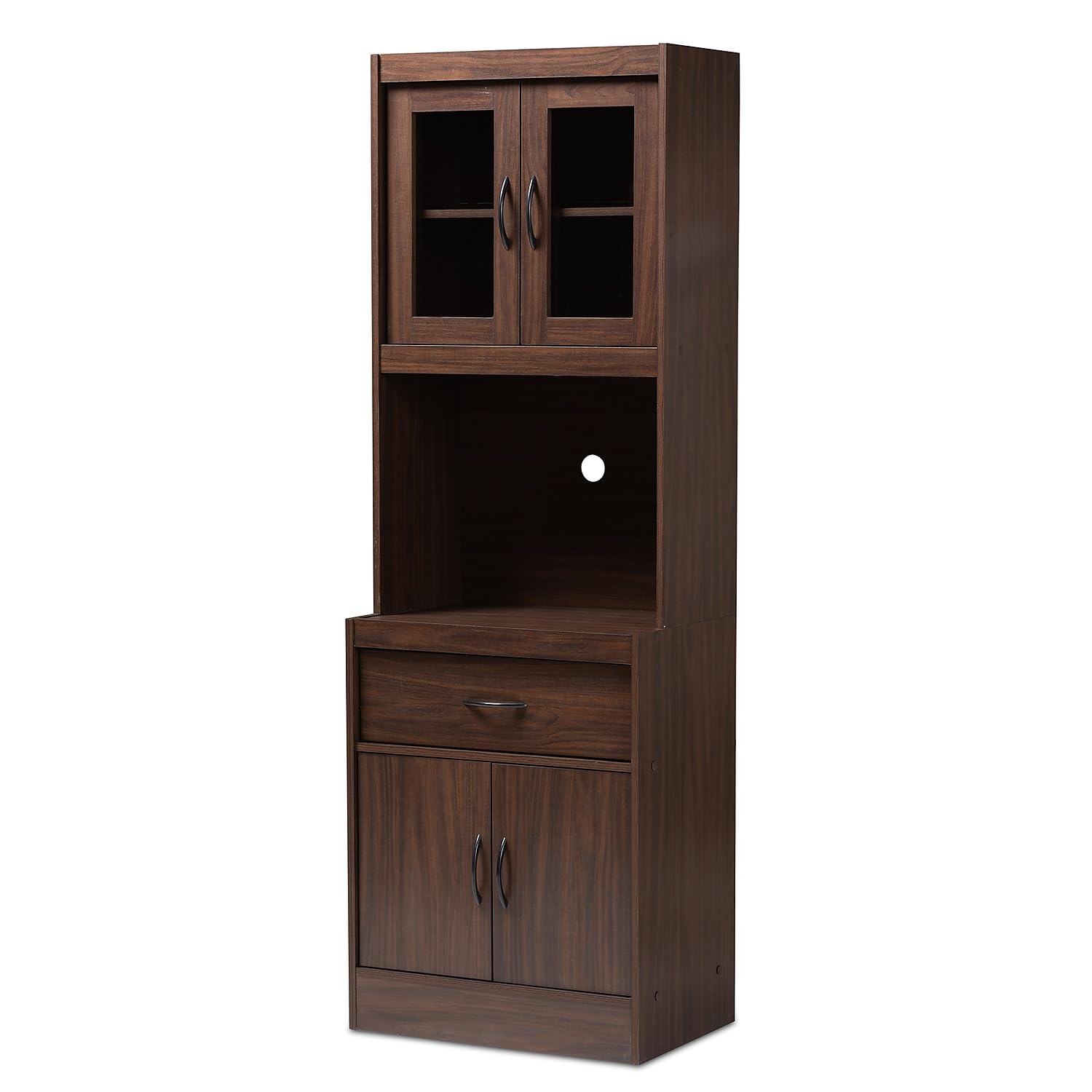 Baxton Studio Laurana 23.62-inch W Kitchen Storage Cabinet and Hutch, Walnut Brown (147-8318-HiT)