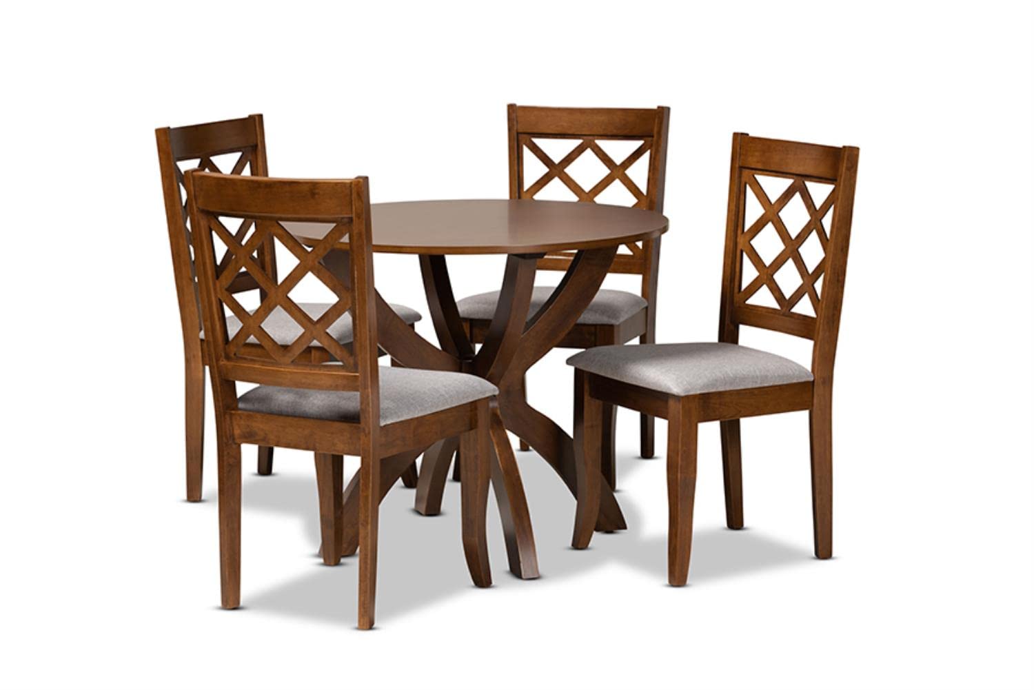 Baxton Studio Beth Modern and Contemporary Grey Fabric Upholstered and Walnut Brown Finished Wood 5-Piece Dining Set