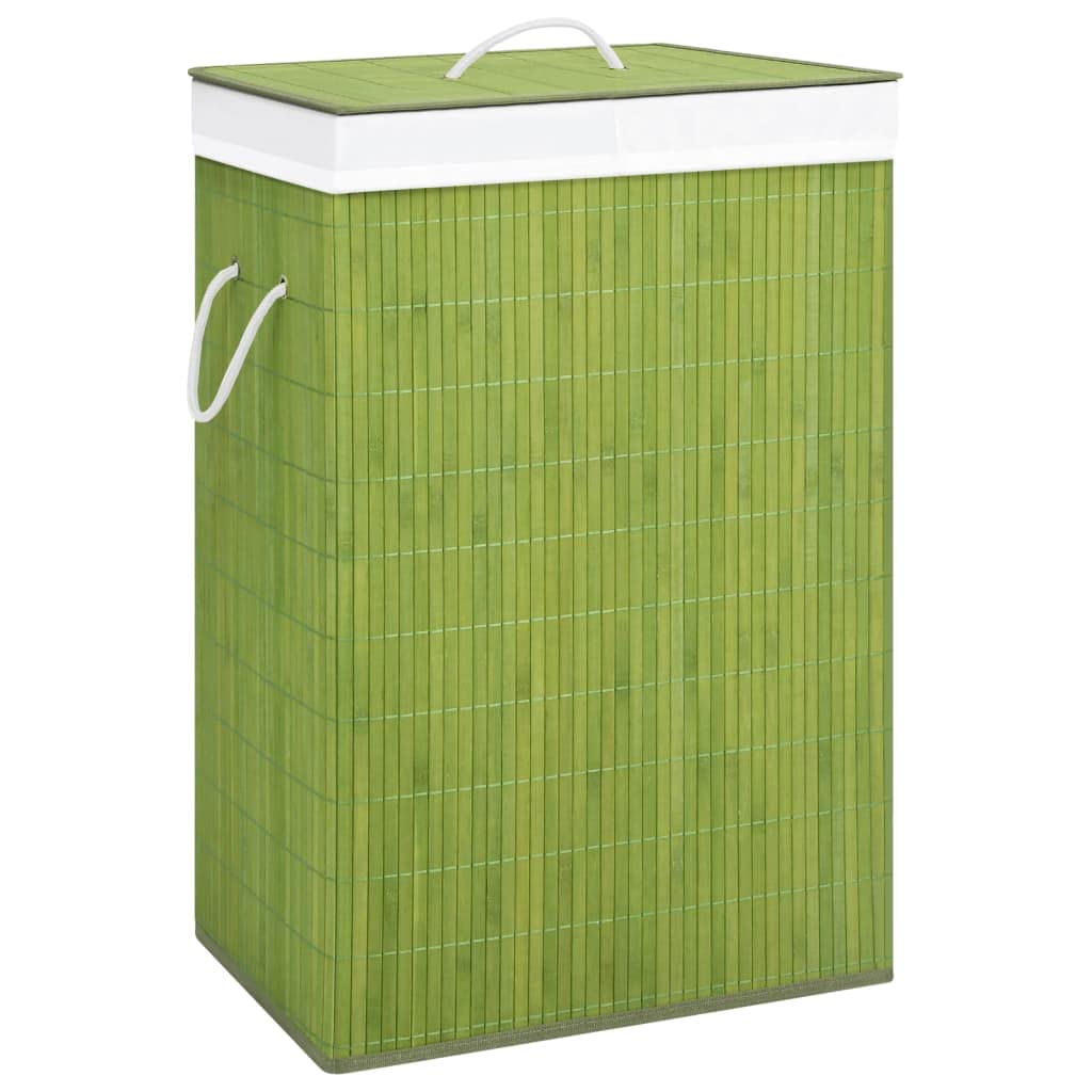 vidaXL Bamboo Laundry Basket - Green, 19 gal, Foldable, Odor-Resistant Liner, 2 Sections, Environment-friendly - Ideal for Clothes, Toys Storage in Living Room, Bedroom, Bathroom