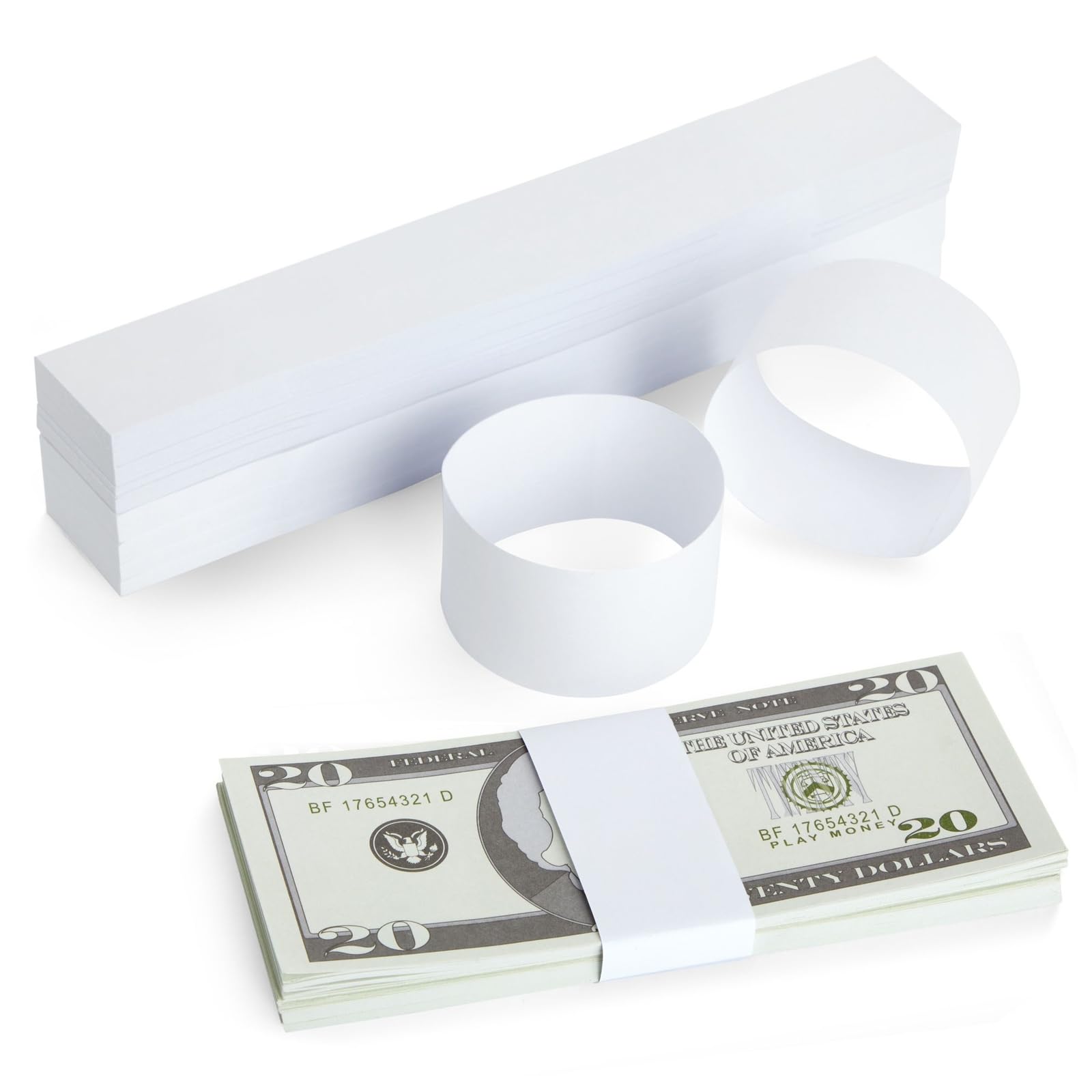 Juvale 300 Pack Money Bands For Cash, Blank Self-Adhesive Currency Straps, Bill Wrappers (White, 7.8X1.2 In)