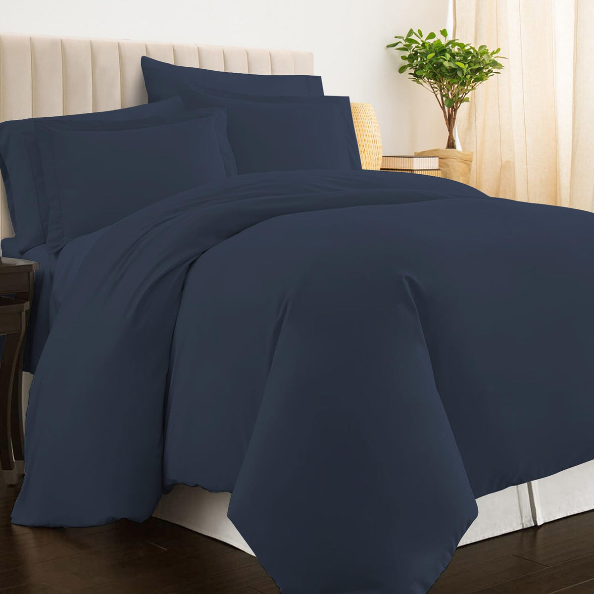 Pizuna Pure 100% Cotton Queen Duvet Cover Set, Luxurious 400 Thread Count Long Staple Cotton Sateen Weave With Button Closure (C