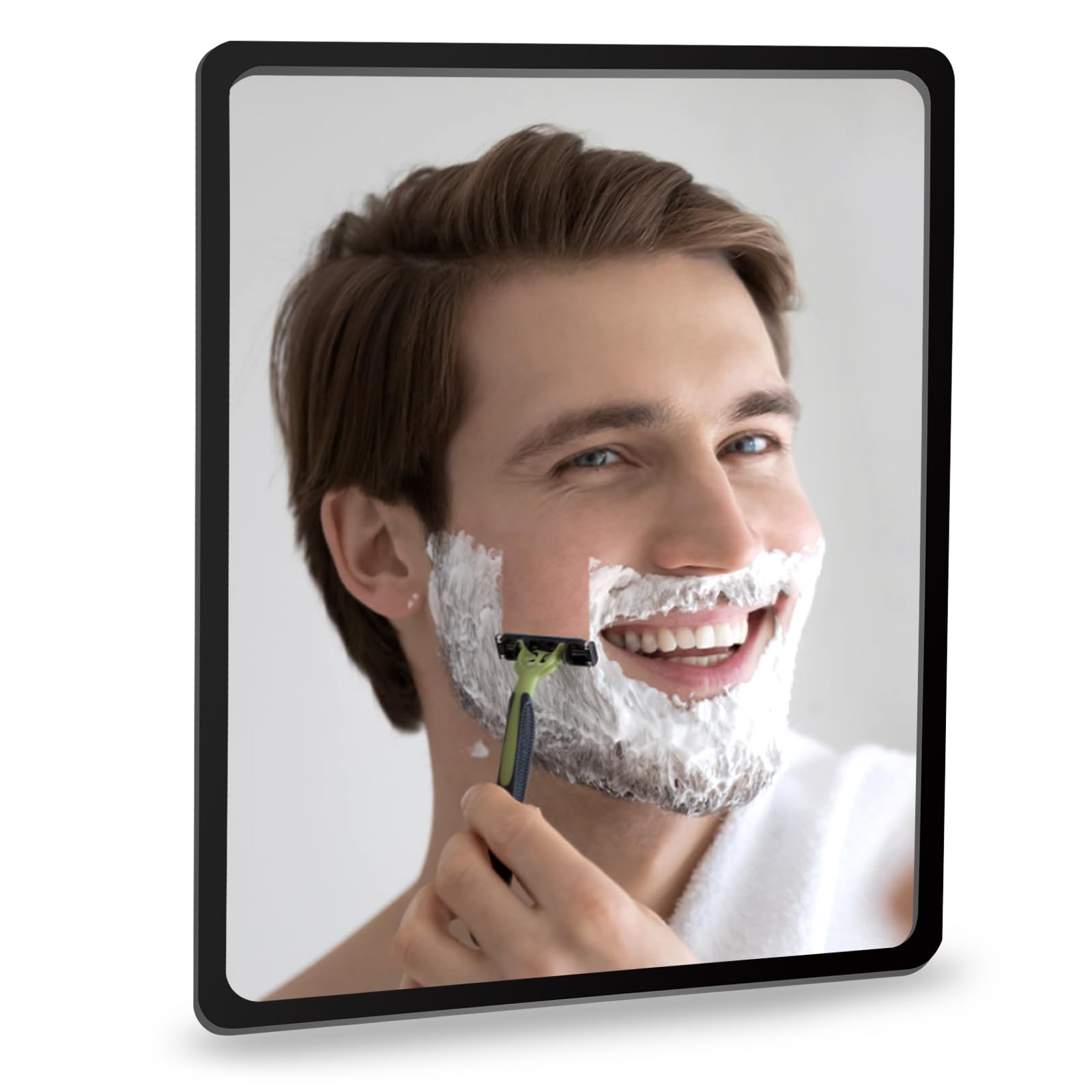 YoHumk Fog Free Shower Mirror (9 * 7 inch) 3M Adhesive Anti-Fog Bathroom Wall Mirror, Fogless Shower Makeup Mirror for Shaving, 