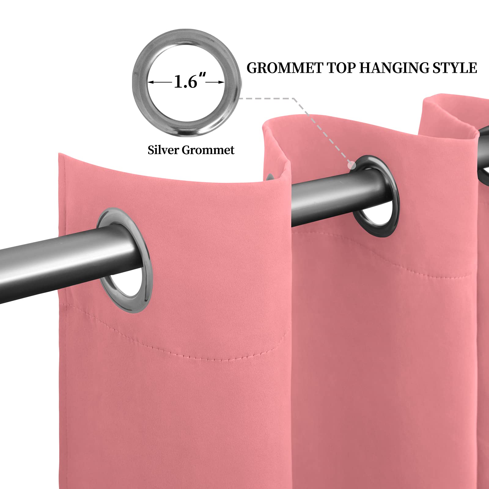Easy-Going Blackout Curtains For Bedroom, Solid Thermal Insulated Grommet And Noise Reduction Window Drapes, Room Darkening Curtains For Living Room, 2 Panels (52X96 In,Pink)