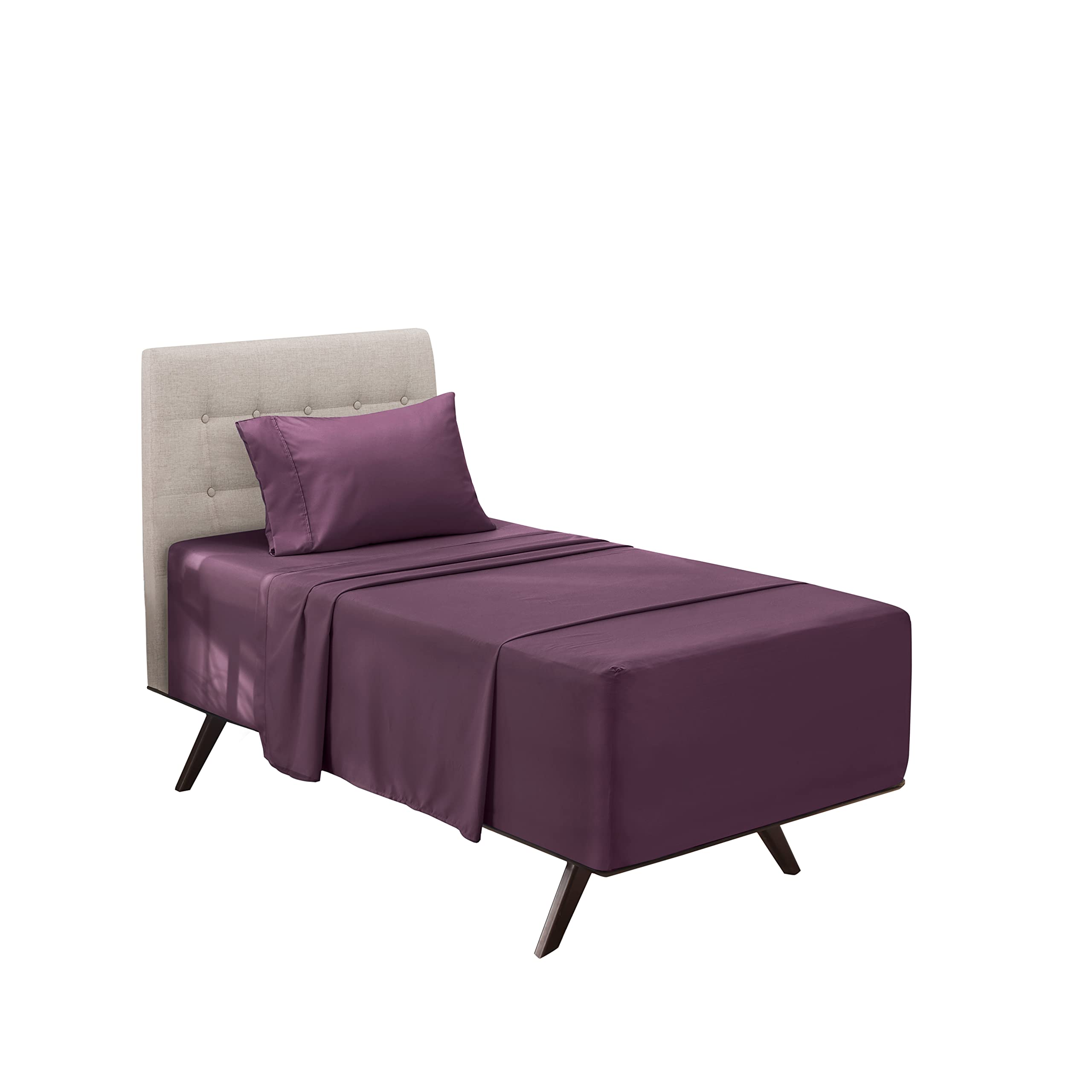 Hearth & Harbor Extra Deep Pocket Twin Sheets - 3 Piece Hotel Luxury Twin Sheet Set Fits Up To 24' Mattress - Ultra Soft Luxury Twin Bed Sheet Set - Soft & Breathable, Twin, Purple Eggplant