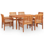 vidaXL Solid Acacia Wood 7 Piece Patio Dining Set with Cream White Cushions Garden Terrace Dinner Table Chairs Backyard Courtyard Porch Poolside Home