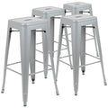 30 High Metal Indoor Bar Stool in Silver - Stackable Set of 4