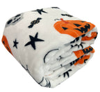 Serafina Home Halloween Blanket Throw: Fuzzy Boo! Jack O'Lantern Spider Webs Skull And Black Cats Print On Velvet Fleece For Sof