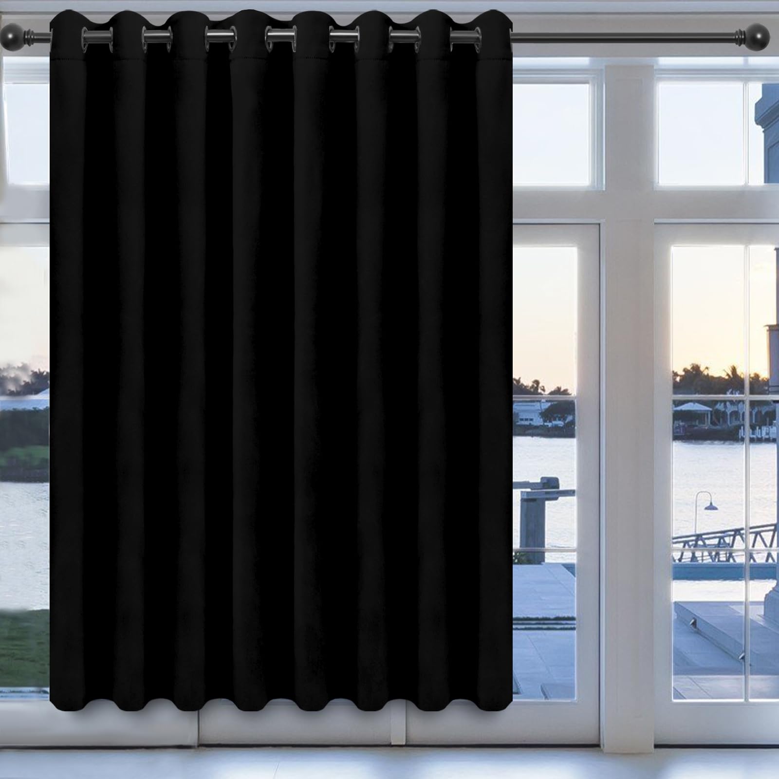 Easy-Going Blackout Door Curtains For Bedroom, Solid Thermal Insulated Grommet And Noise Reduction Window Drapes, Room Darkening Curtains For Living Room, 1 Panel (100X84 In, Black)