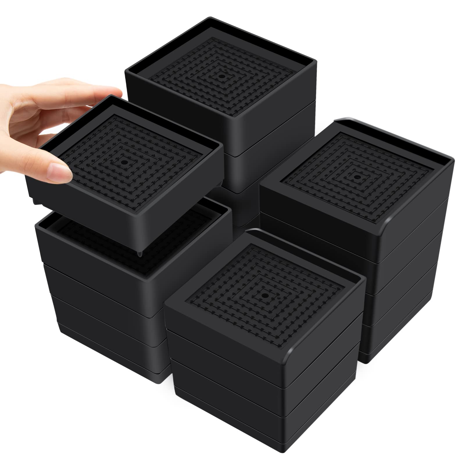 Flechazo Pack Of 16 Furniture Bed Risers, 2 Or 4 Inch Heavy Duty Adjustable Furniture Risers With Non-Slip Mats For Bed, Desk, S