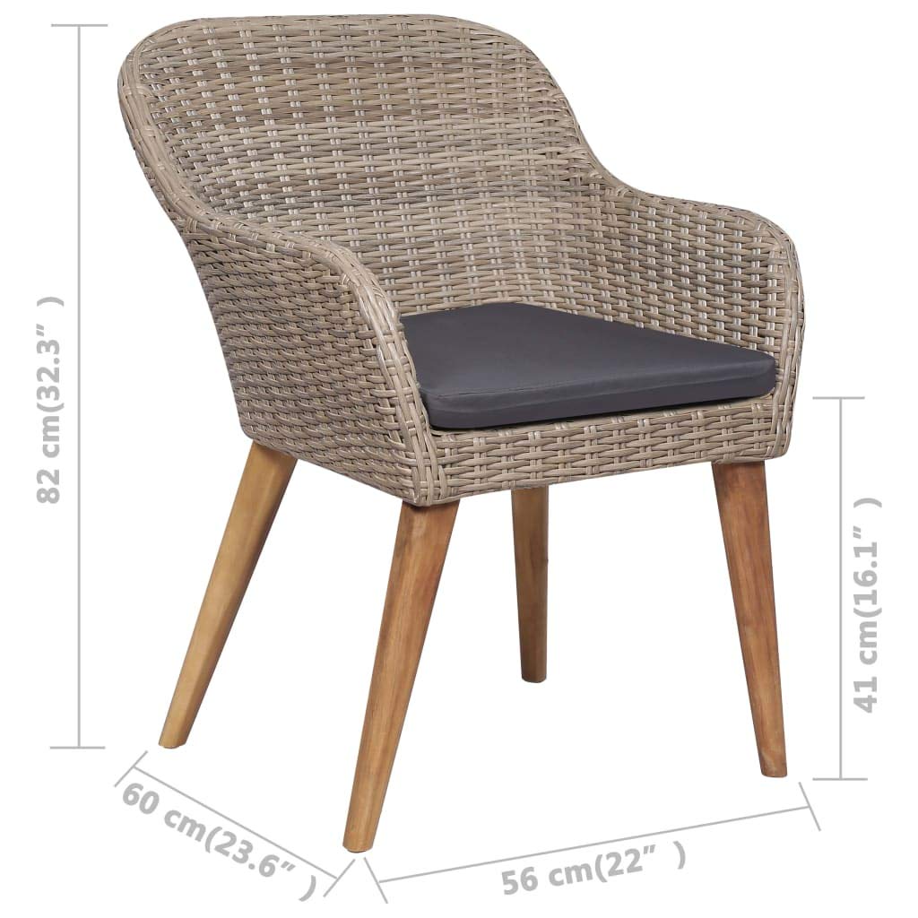 vidaXL Patio Dining Set 7 Piece, Patio Dining Table Set with Wood Tabletop, Rattan Chairs with Cushions, Outdoor Furniture Set, Poly Rattan Brown