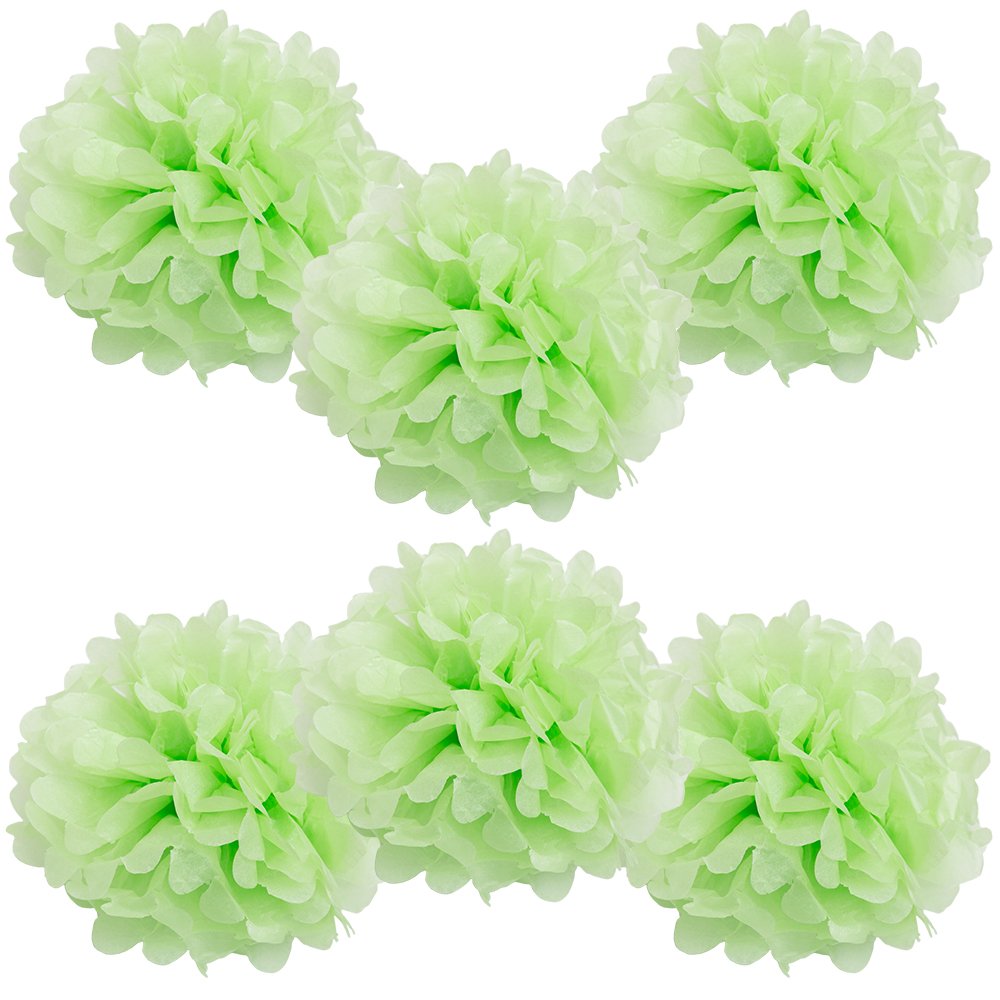 WYZworks Set of 6 - Light Apple Green 12 - (6 Pack) Tissue Pom Poms Flower Party Decorations for Weddings, Birthday, Halloween, 