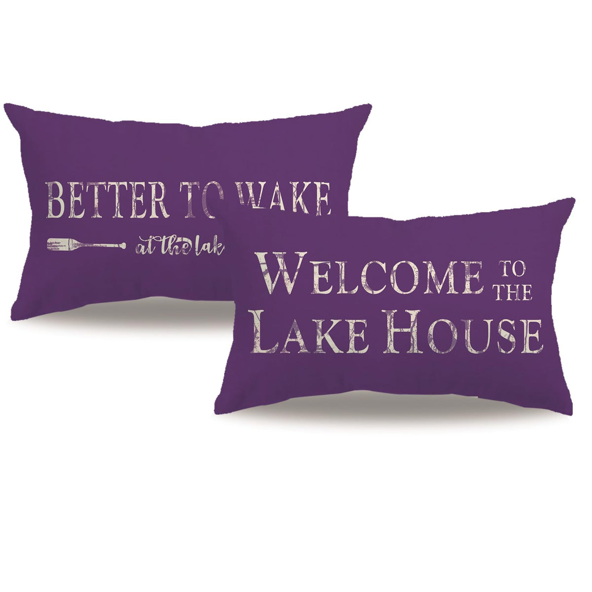 2Pack Lake House Decor Pillow Covers Double-Sided Printed Purpule Welcome To The Lake House Rectangular/Waist Cushion Cover Naut