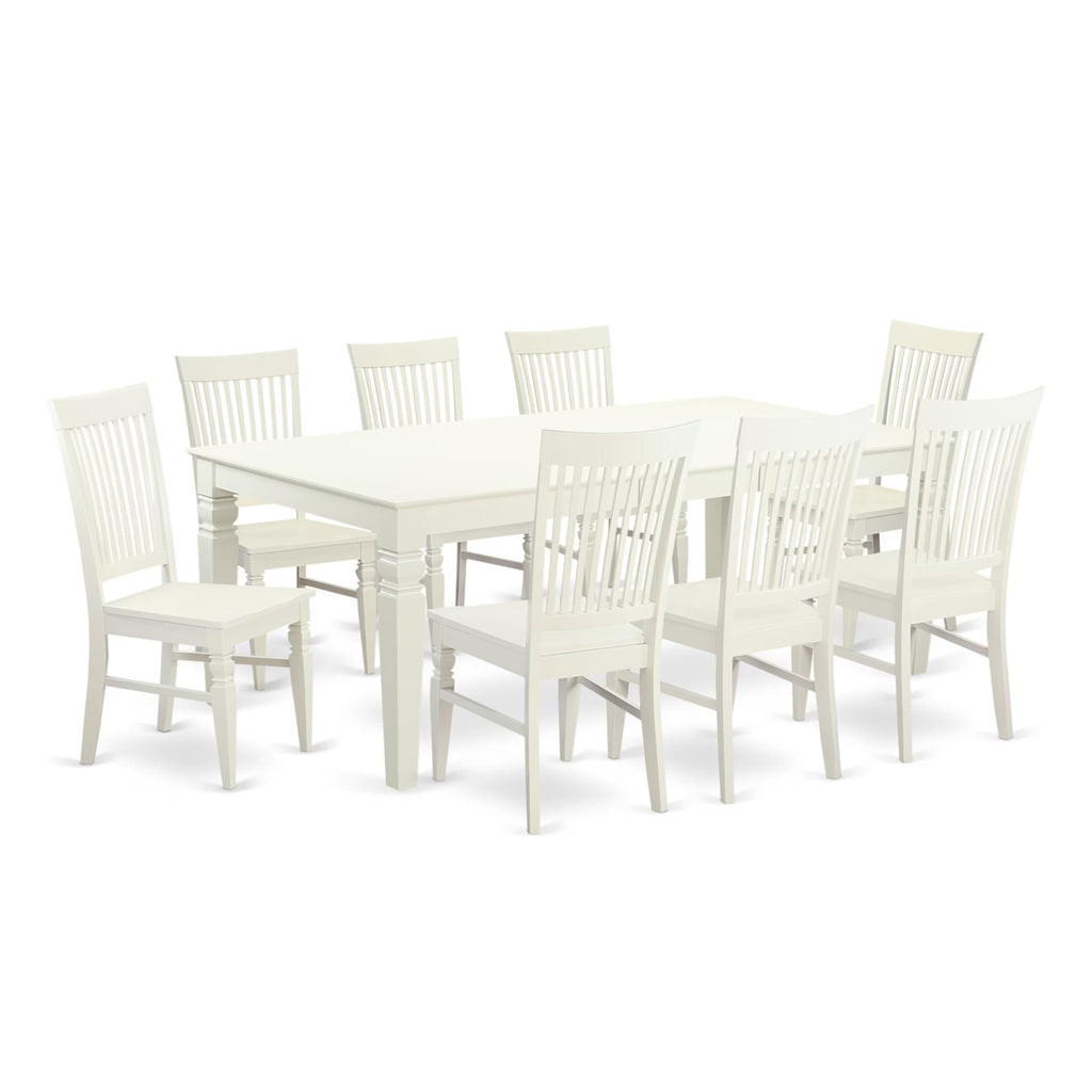 East West Furniture LGWE9-LWH-W 9 Piece Kitchen Table & Chairs Set Includes a Rectangle Dining Room Table with Butterfly Leaf and 8 Dining Chairs, 42x84 Inch, Linen White