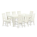 East West Furniture LGWE9-LWH-W 9 Piece Kitchen Table & Chairs Set Includes a Rectangle Dining Room Table with Butterfly Leaf and 8 Dining Chairs, 42x84 Inch, Linen White