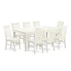 East West Furniture LGWE9-LWH-W 9 Piece Kitchen Table & Chairs Set Includes a Rectangle Dining Room Table with Butterfly Leaf and 8 Dining Chairs, 42x84 Inch, Linen White
