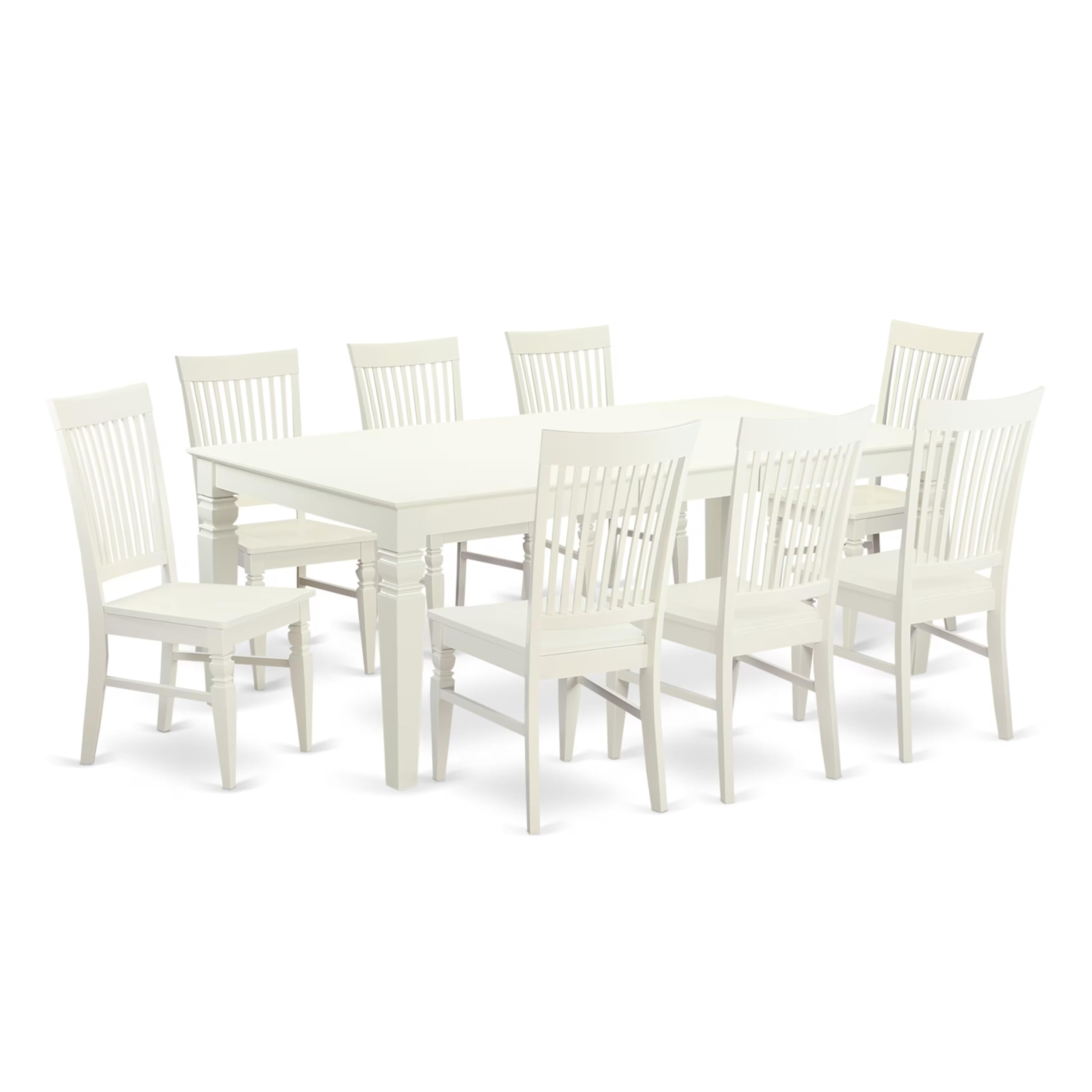 East West Furniture LGWE9-LWH-W 9 Piece Kitchen Table & Chairs Set Includes a Rectangle Dining Room Table with Butterfly Leaf and 8 Dining Chairs, 42x84 Inch, Linen White