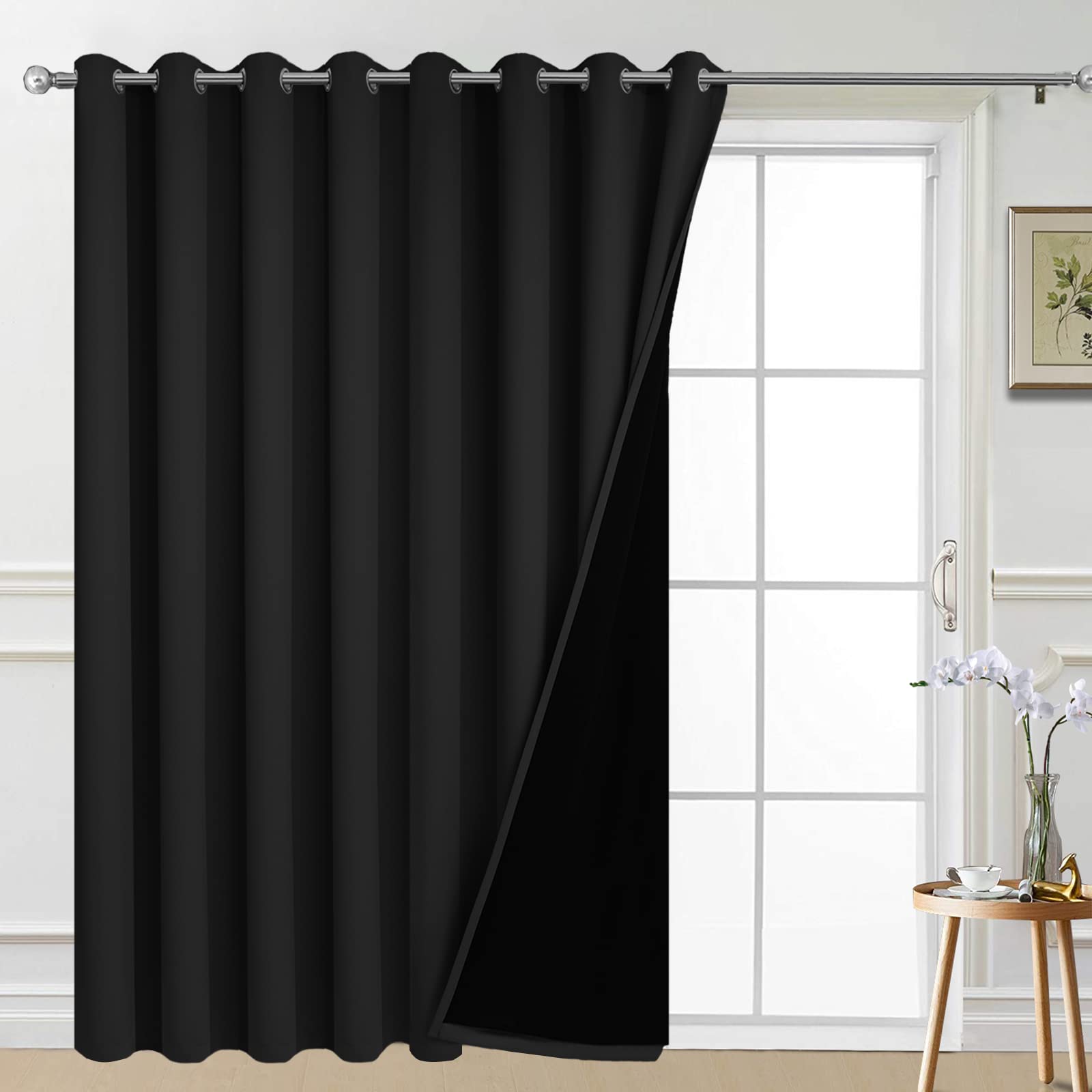 Yakamok Total Blackout Extra Wide Patio Sliding Door Curtains, Grommet Thermal Insulated Blind Curtains, Sliding Glass Door Pane