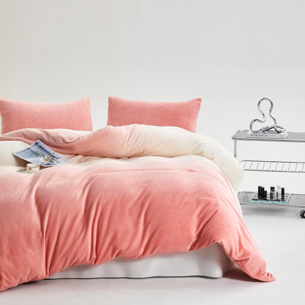 Karever Pink White Gradient Comforter Set Full Pink Velvet Bedding Comforter Modern Plain White And Pink Gradient Soft Quilt Far