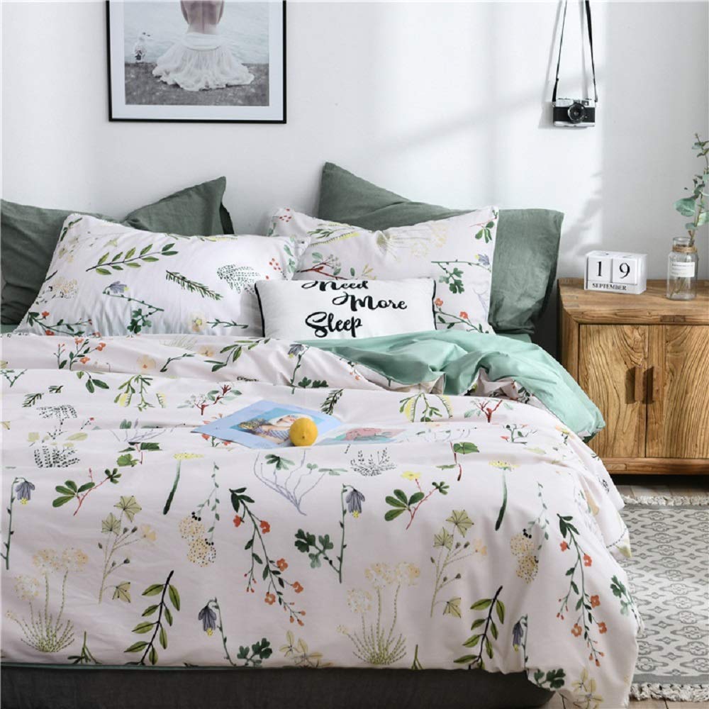 Floral Duvet Cover Queen 100% Soft Cotton 3 Pieces Queen Botanical Bedding Set Reversible Floral Themed Blossom Fresh Plant Duve