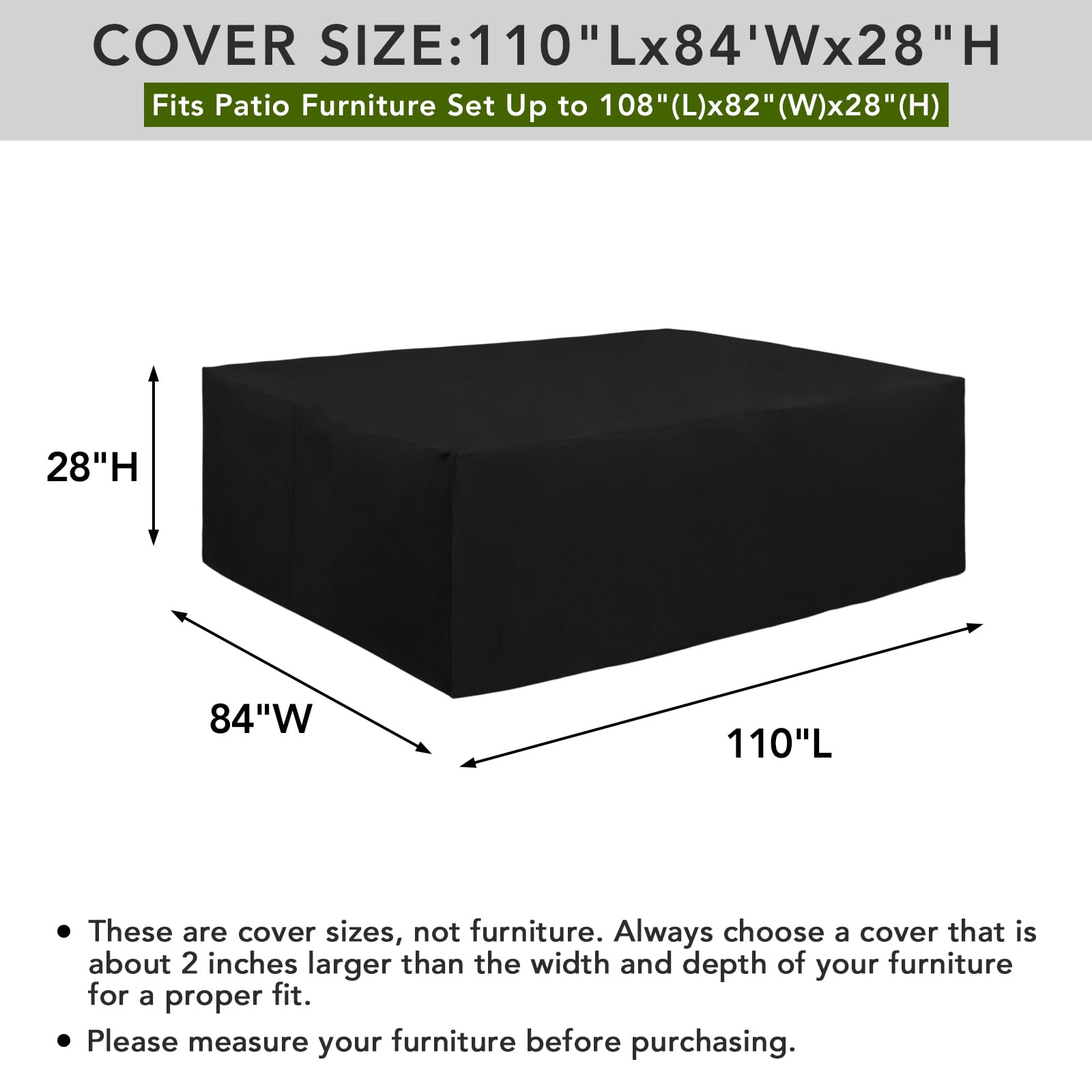 Easy-Going 600D Heavy Duty Patio Furniture Cover, Outdoor Rectangular Table And Chair Set Cover, Waterproof Outdoor Sectional Set Cover (110'L X 84'W X 28'H, Black)