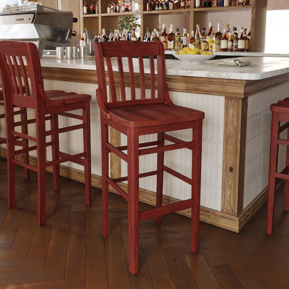 Flash Furniture HERCULES Series School House Back Mahogany Wood Restaurant Barstool