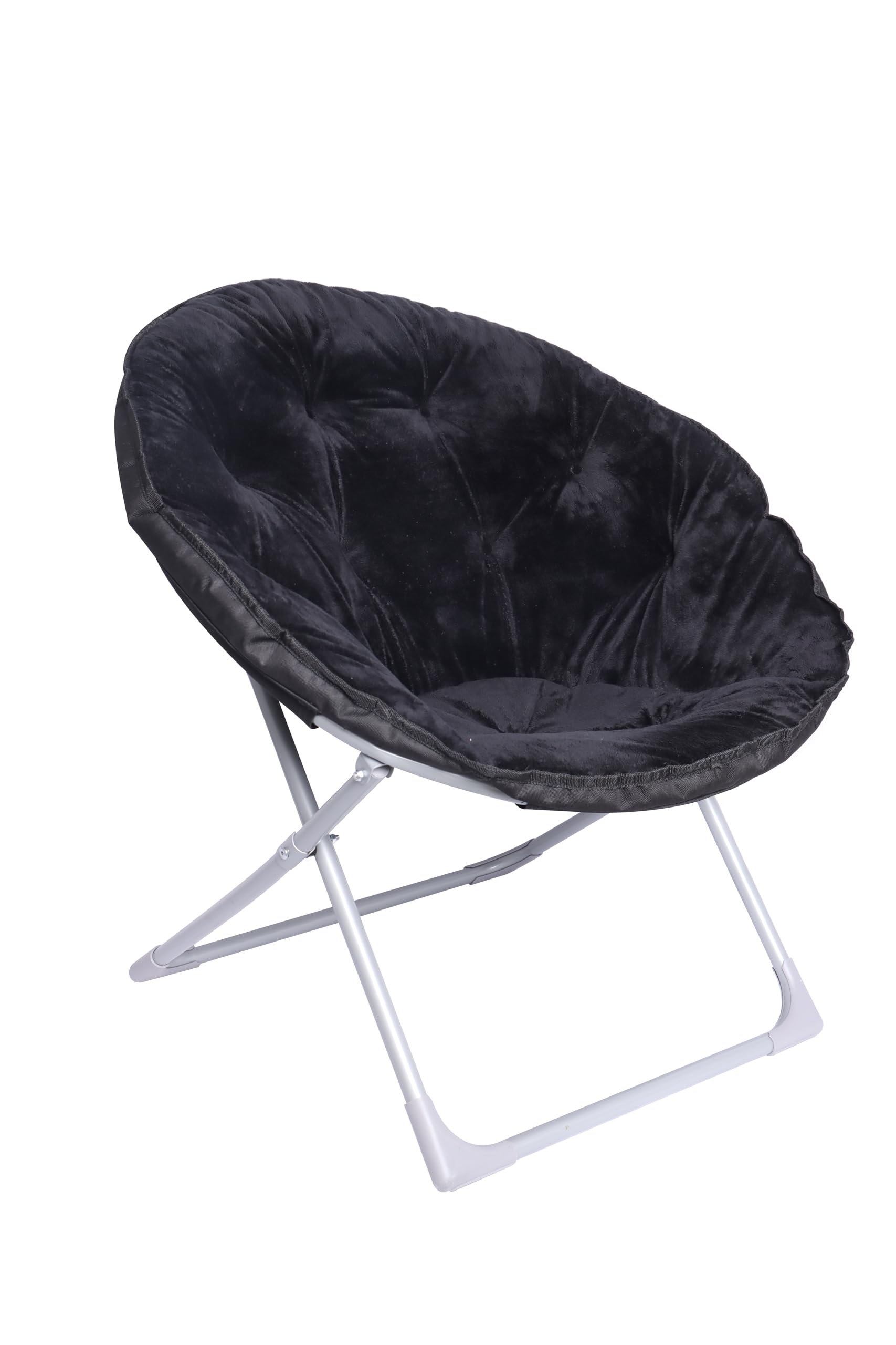 Amazon Basics Faux Fur Saucer Shaped Chair with Metal Frame Black 27.2D x 32.3W x 32.3H