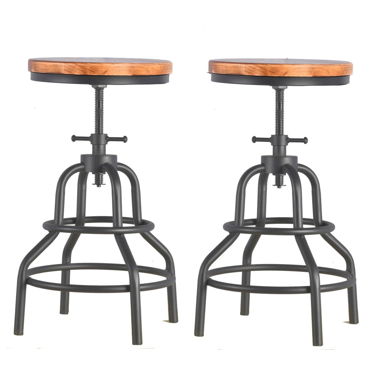 Diwhy Industrial Vintage Bar Stool,Kitchen Counter Height Adjustable Screw Stool,Swivel Bar Stool,Metal Wood Stool,27 Inch,Fully