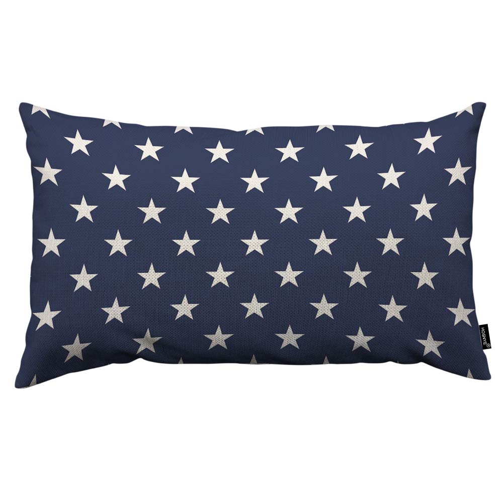 Hosnye Stars Throw Pillow Cover Blue And White Stars Pattern Linen Fabric For Couch Bed Sofa Car Waist Cushion Cover 12 X 20 Inc