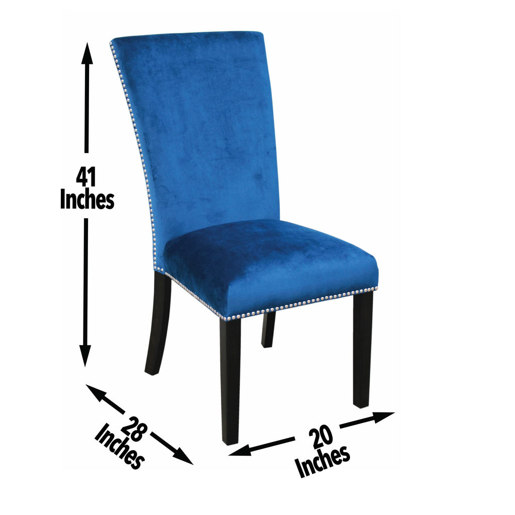 Steve Silver Camila Dining Chairs, Set of 2 Side Chairs, Upscale Styled Blue Velvet Material, Nailhead Trim, Modern Twist, Syurdy Solid Wood Legs, 20" L x 28" W x 41" H, Blue