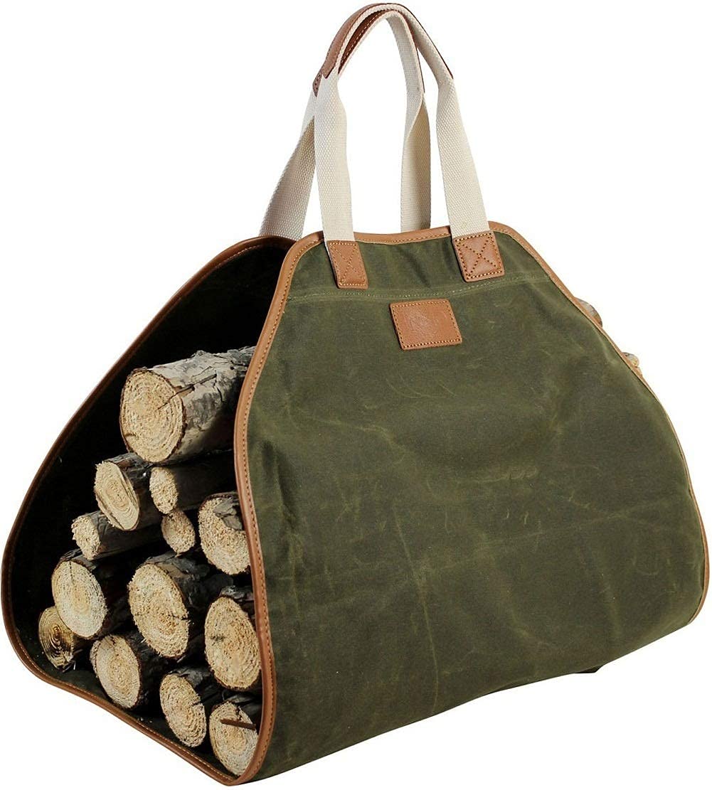Canvas Log Carrier Bag,Waxed Durable Wood Tote,Fireplace Stove Accessories,Extra Large Firewood Holder with Handles for Camping 