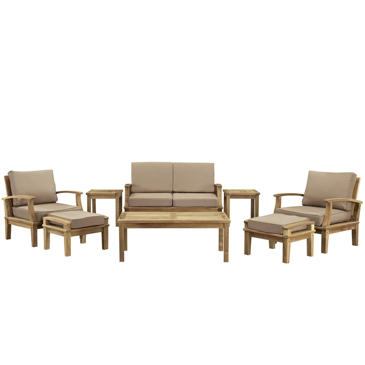 Modway Marina 8 Piece Outdoor Patio Teak Sofa Set in Natural Mocha