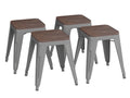 Flash Furniture Metal Dining Table Height Stool with Wooden Seat Set of 4 - Backless Silver Kai Commercial Grade Stool - Kai 18" Stackable Dining Chairs