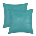 BRAWARM Faux Leather Pillow Covers 20 X 20 Inches, Teal Leather Pillow Covers Pack of 2, Crocodile Leather Decorative Throw Pill