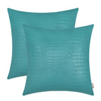 BRAWARM Faux Leather Pillow Covers 20 X 20 Inches, Teal Leather Pillow Covers Pack of 2, Crocodile Leather Decorative Throw Pill