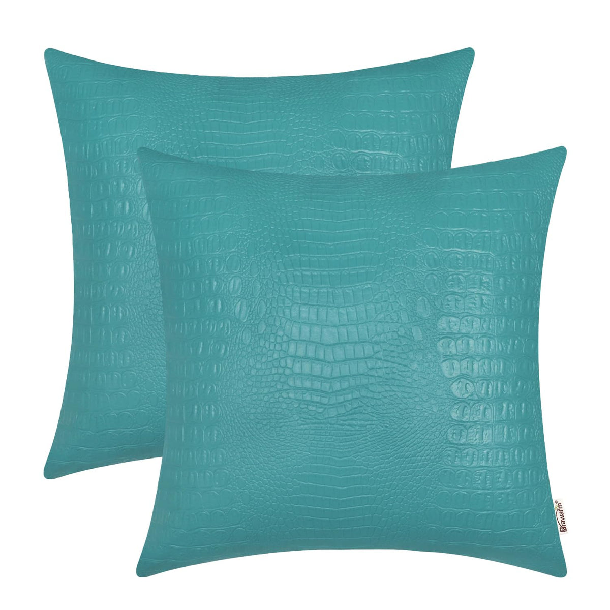 Brawarm Faux Leather Pillow Covers 16 X 16 Inches, Teal Leather Pillow Covers Pack Of 2, Crocodile Leather Decorative Throw Pill