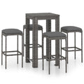 vidaXL Patio Bar Set 5 Piece, Bistro Set for Outdoor Porch Yard, Bar Stool with Cushions, Bistro Table, Farmhouse Modern Style, Poly Rattan Gray