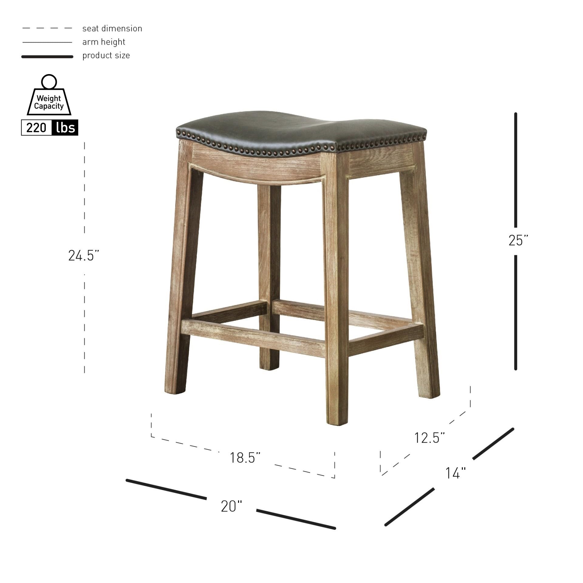 New Pacific Direct Elmo Bonded Leather Counter Stool, Vintage Gray