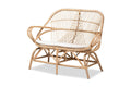 Baxton Studio Jayden Modern Bohemian White Fabric Upholstered and Natural Brown Finished Rattan Loveseat WhiteMaterial