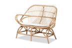 Baxton Studio Jayden Modern Bohemian White Fabric Upholstered and Natural Brown Finished Rattan Loveseat WhiteMaterial