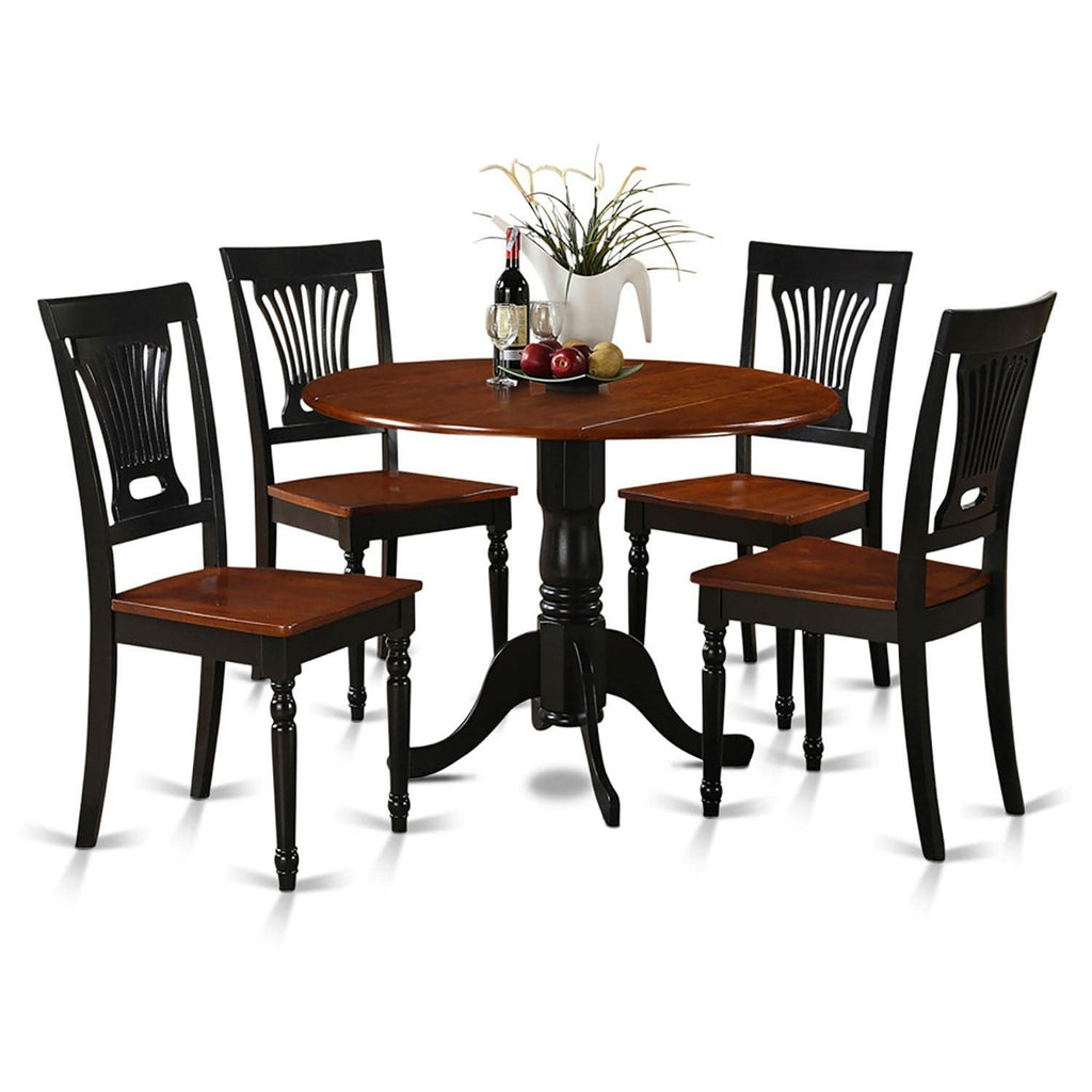 East West Furniture DLPL5-BCH-W Dublin 5 Piece Kitchen Set Includes a Round Table with Dropleaf and 4 Dining Room Chairs, 42x42 Inch