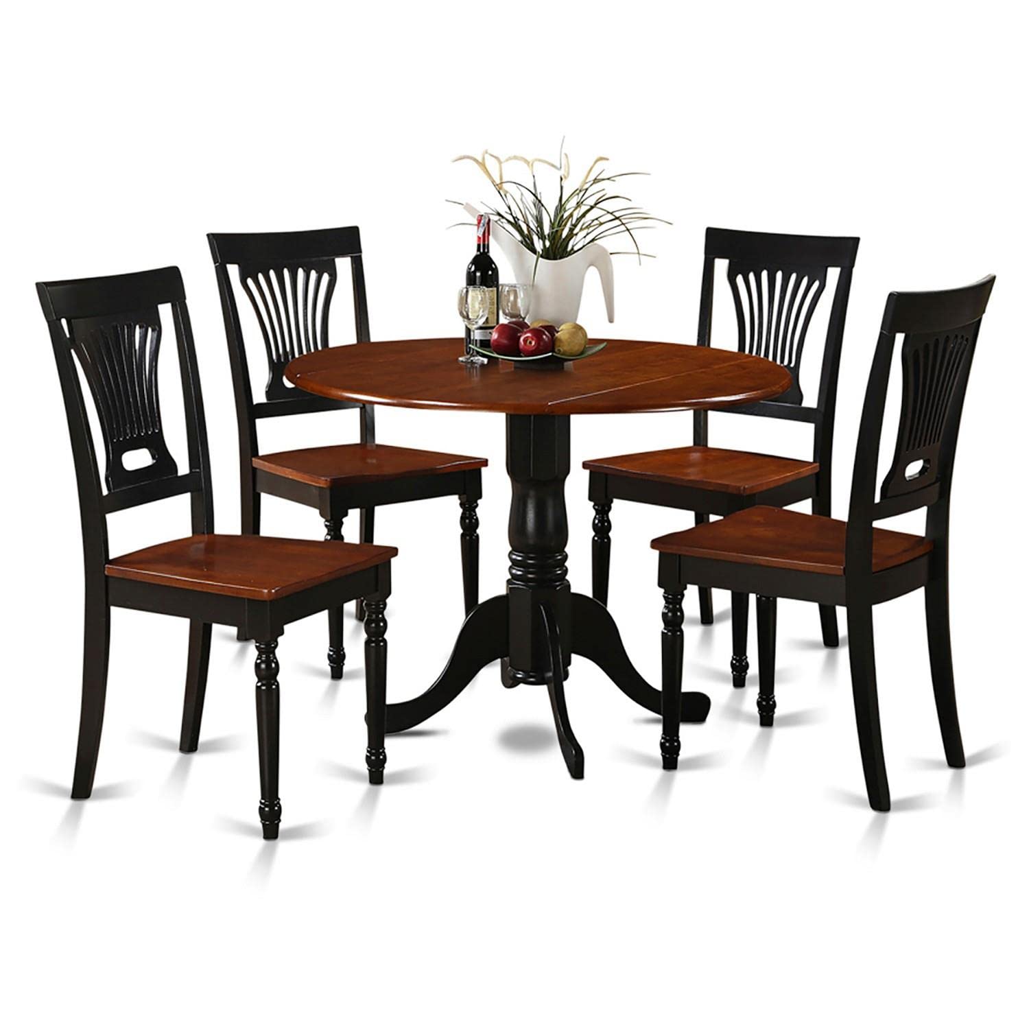 East West Furniture DLPL5-BCH-W Dublin 5 Piece Kitchen Set Includes a Round Table with Dropleaf and 4 Dining Room Chairs, 42x42 Inch