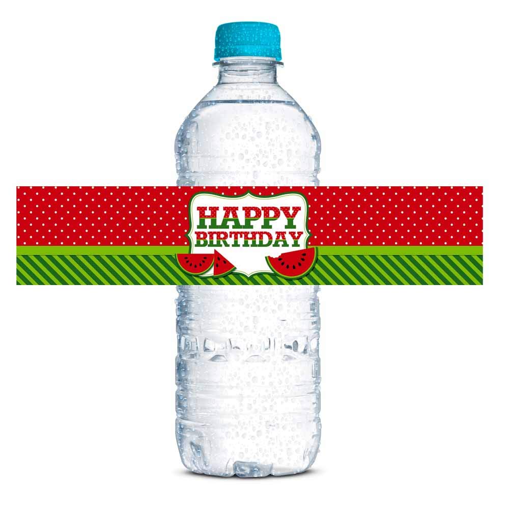 Sweet Celebration Red Watermelon Birthday Waterproof Water Bottle Sticker Wrappers, 20 1.75 ' X 8.5 ' Wrap Around Labels By Am