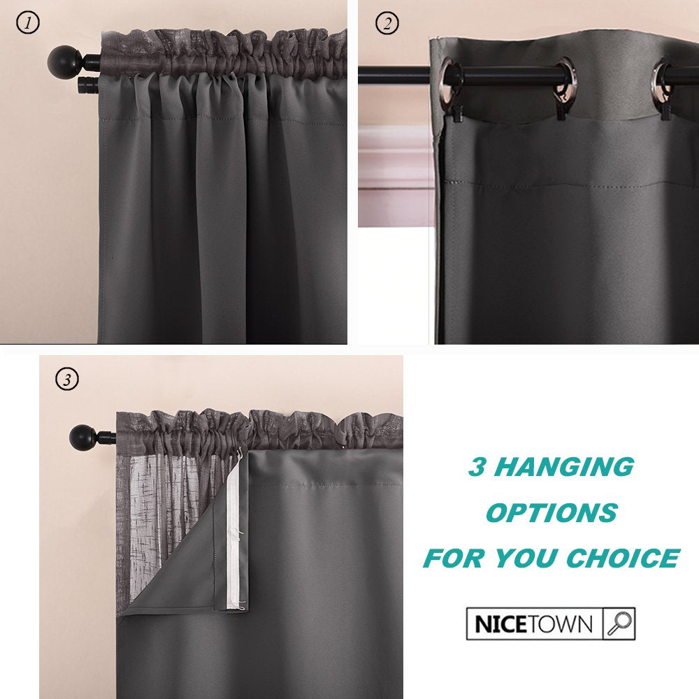 Nicetown Door Curtains For Doorway, Bonus Curtain Hooks, Each Is 27'' X 80'', Grey, Blackout Drapery Liners For 84 Inch Curtains