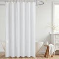 White Shower Curtain Fabric,Linen Washable Cloth Boho Farmhouse Sheer Semi Transparent Faux Cotton Textured Not See Through Simp