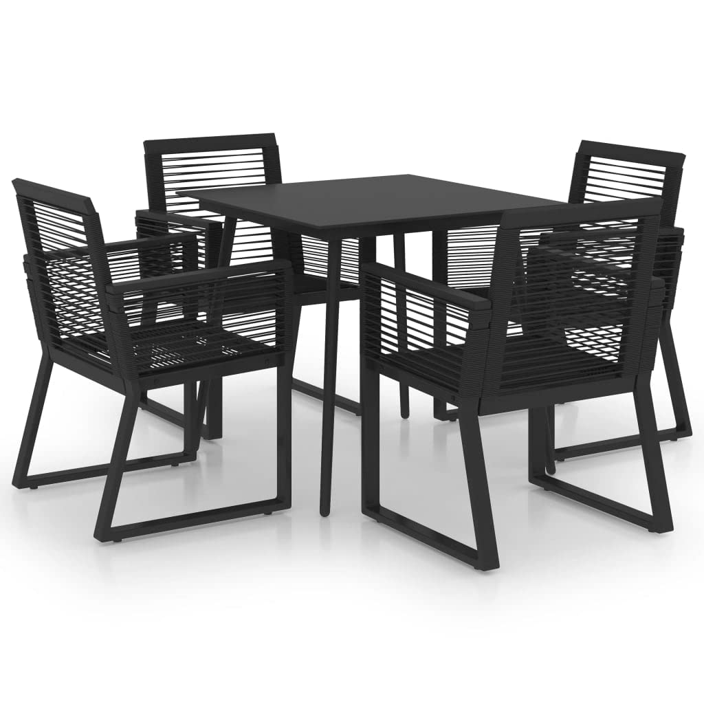 vidaXL 5 Piece Outdoor Dining Set - Patio Furniture with Glass Top Table, 4 Armchairs, in PVC Rattan, Powder-Coated Steel Frame - Black